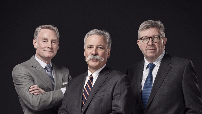 That mustache, though. Formula One’s new leadership team: Sean Bratches (left), Chase Carey (center) and Ross Brawn (right). Photo credit: Formula One.
